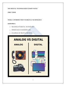 JSS1 Digital Technologies Lesson Notes: Week 1 Introduction