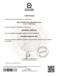 Certificado de Alumno Regular &ndash; Ingenier&iacute;a Comercial UNAB 2026