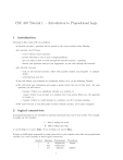 CSC A67 Tutorial 1: Introduction to Propositional Logic