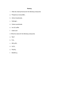 Chemistry Naming & Stoichiometry Worksheet