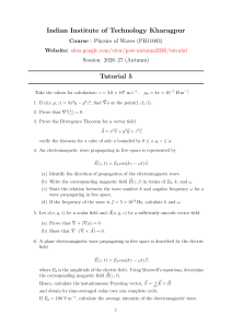 Physics of Waves PH11003 Tutorial 5 &ndash; Electromagnetic Waves Problems