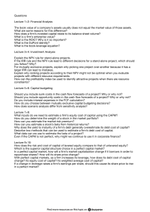 Corporate Finance Review Questions: NPV, CAPM, Capital Structure