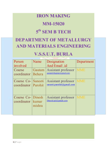 Iron Making MM-15020 Course Notes - Metallurgy Engineering