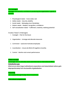 Management Terms: Line Managers, Globalization, Maslow's Hierarchy