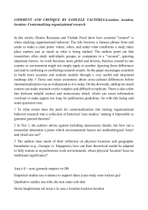 Commentary on 'Location, location, location' in Organizational Research