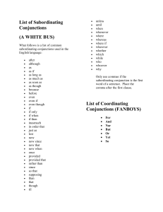 Subordinating & Coordinating Conjunctions List: A WHITE BUS & FANBOYS