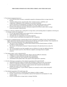 Strategic Management Quiz: 25 MCQ + 5 T/F Questions