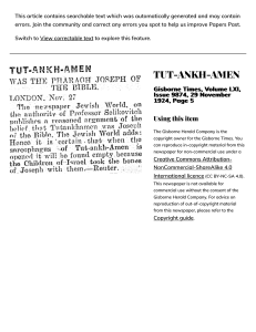 Tut-ankh-Amen &mdash; 1924 Gisborne Times News on Tutankhamun Theory