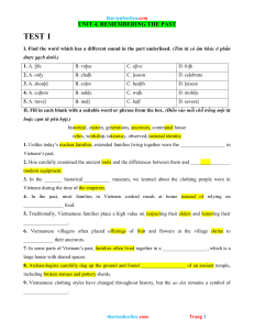Unit 4 Remembering the Past Test 1 English