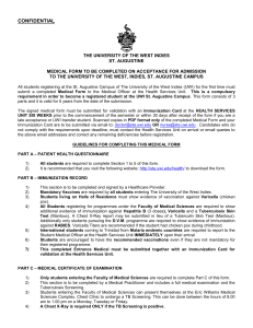 UWI St. Augustine Medical Form for Admission