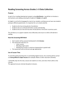 Reading Screening Grades 1-3: Phonics Data Collection Plan