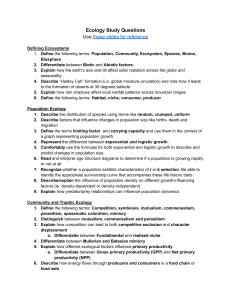 Ecology Study Questions: Ecosystems, Population & Community Ecology