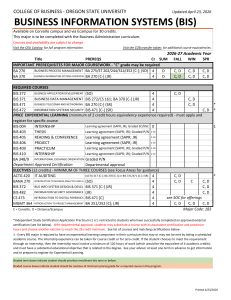 Oregon State University BIS Major Curriculum Sheet 2026-27