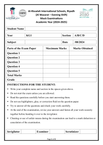 KG1 Mock Examination Paper - Al-Rissalah International Schools Riyadh