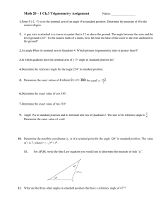Math 20-1 Chapter 3 Trigonometry Assignment with Answer Key