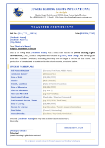 Transfer Certificate Template &ndash; Jewels Leading Lights International