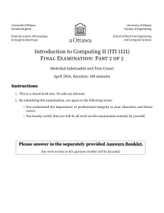 Introduction to Computing II (ITI 1121) Final Exam Part 2, 2024