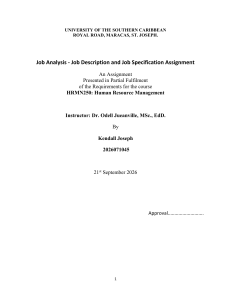 Job Analysis Assignment: Job Description & Specification for Teachers
