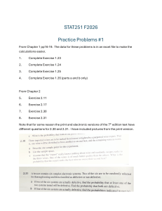 STAT251 Practice Problems #1 &ndash; College Statistics Homework