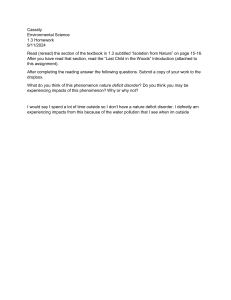 Environmental Science 1.3 Homework: Nature Deficit Disorder