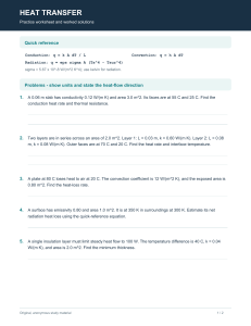 Heat Transfer Practice Worksheet with Worked Solutions