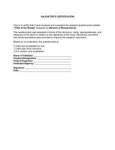 Validator's Certification Form for Research Questionnaire Validation