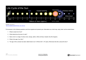 Life Cycle of the Sun Worksheet - Year 10 Astronomy Student Handout