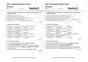 Impulse 3 B1+ Unit 1 Vocabulary Short Test 1 - Groups A & B