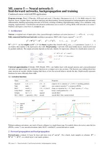 Neural Networks I: Feed-Forward Networks, Backpropagation, Training