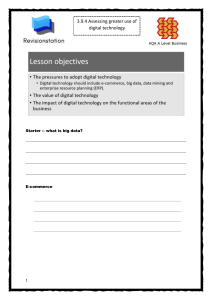 AQA A Level Business Worksheet: Digital Technology & Big Data