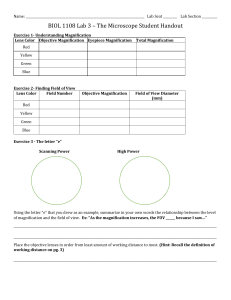 BIOL 1108 Lab 3 The Microscope Student Handout Worksheet