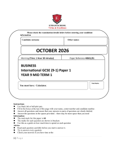 Business International GCSE (9-1) Paper 1 - Year 9 Mid Term Exam