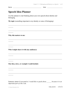 Grade 5 Speech Idea Planner Worksheet &ndash; Belonging and Identity