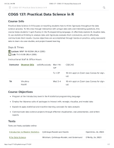 COGS 137: Practical Data Science in R &ndash; UCSD Course Syllabus