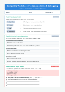 Grade 2 Computing Worksheet: Precise Algorithms & Debugging