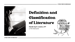 Definition and Classification of Literature: Literatures in Mindanao