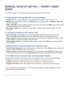 Edexcel IGCSE ICT 4IT1/01 Paper 1 Cheat Sheet - Revision Guide
