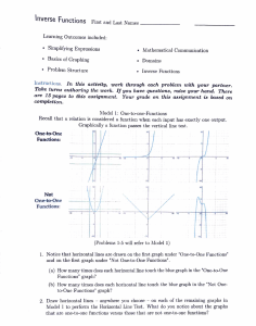 Inverse Functions Worksheet: One-to-One Functions & Line Tests