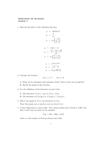 Mathematics for Economics Seminar 1: Derivatives & Optimization
