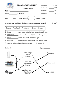 Grade 2 Science Test: Light, Shadows, Transparent & Opaque Materials