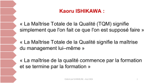 Kaoru Ishikawa : Citations sur la Ma&icirc;trise Totale de la Qualit&eacute; (TQM)