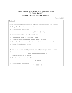 CS F222 DISCO Tutorial Sheet 2: Proof Techniques Problems, BITS Pilani