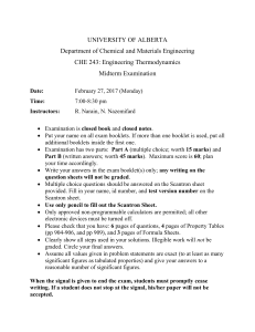 University of Alberta CHE 243 Thermodynamics Midterm Exam 2017