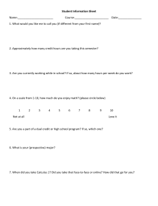 Student Information Sheet for College Calculus Course