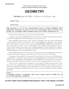 Regents Geometry Exam June 2023 &ndash; NYS High School Test Booklet