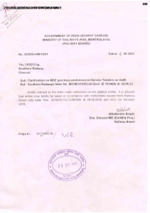 MSE Purchase Preference in Railway Service Tenders &ndash; Policy Circulars