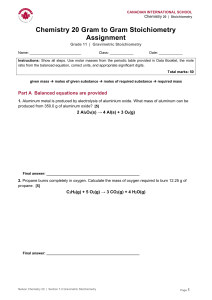 Chemistry 20 Gram to Gram Stoichiometry Assignment &ndash; Grade 11