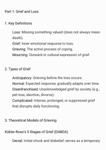 Mental Health Nursing Study Notes: Grief, Trauma, Anxiety, OCD