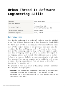 Urban Thread I: Software Engineering Skills Project Assignment