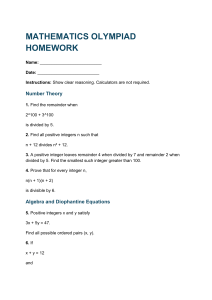 Mathematics Olympiad Homework: Number Theory, Algebra & Combinatorics